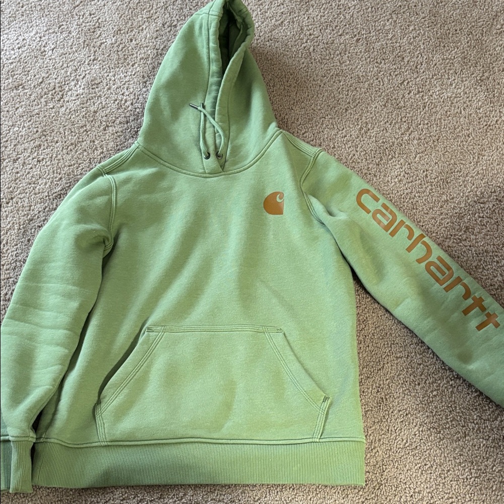 Carhartt Sage Green Hoodie with Brown Logo